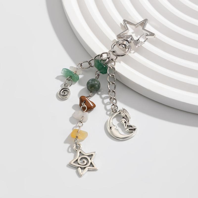 Y2K Exquisite Stylish Stars Sun Moon Key Chains For Women Glass Bead Stone Bags Key Rings Accessories Couple Keychains Jewelry
