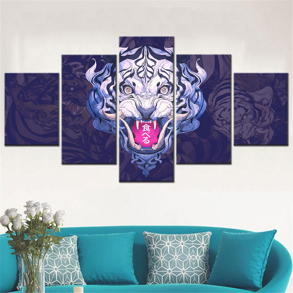 Modern Abstract White Tiger Wall Art Canvas Set Animal Paintings for Living Room Decor - Interior Poster Art Canvas Pictures