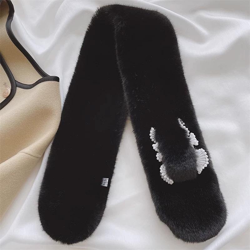 1Pc Plush Soft Scarf Warm Fur Collar Wind-resistant Clothing Accessories Skin-friendly Lace Pearl