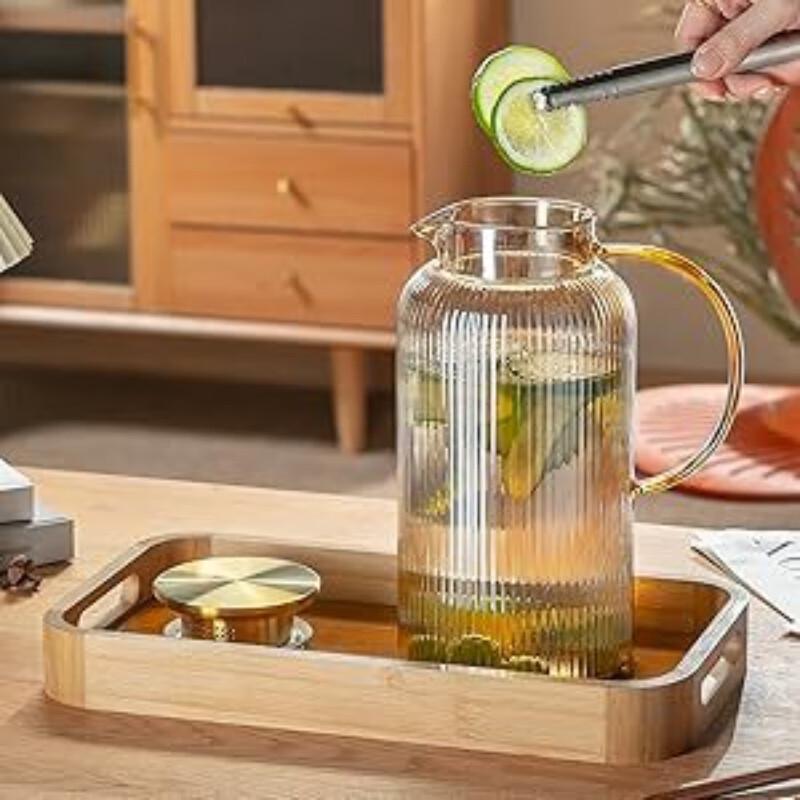 Shangqi 2L Glaskrug mit goldenem Deckel (2er-Pack)