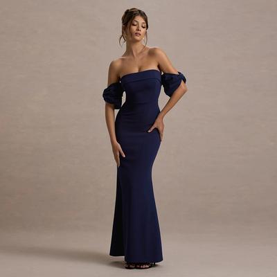 La robe fourreau d'automne Le style des dames Robe élégante ajustée à manches bouffantes