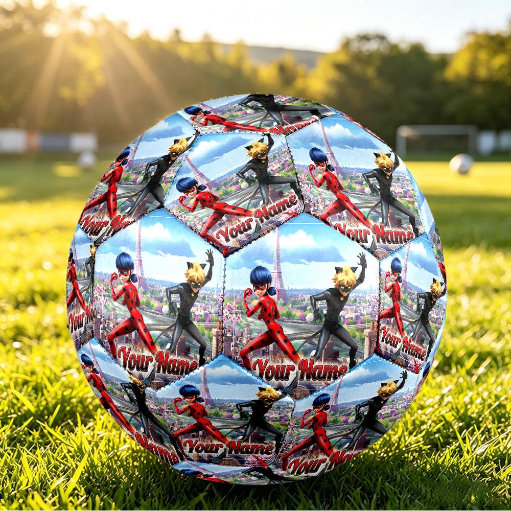 Custom Name Text Size 5 Football,Miraculous Ladybug Standard Training Soccer Ball