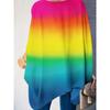 Plus Size Casual T-Shirt, Damen Plus Ombre Print Fledermausärmel V-Ausschnitt, leicht dehnbar, übergroßes T-Shirt