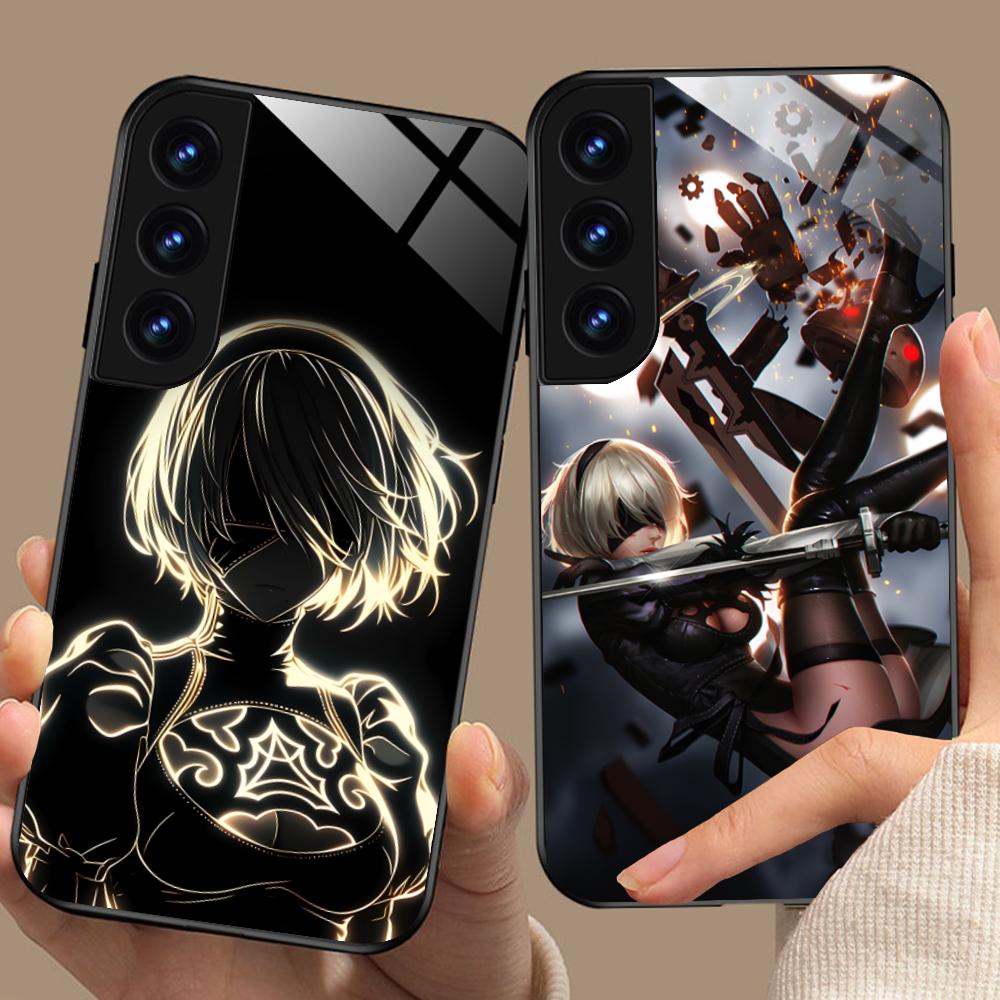 Anime Nier 2B Glass Mobile Phone Case for Samsung Galaxy A56 55 54 53 52 51 36 35 34 23 16 15 5G Colorful Cover