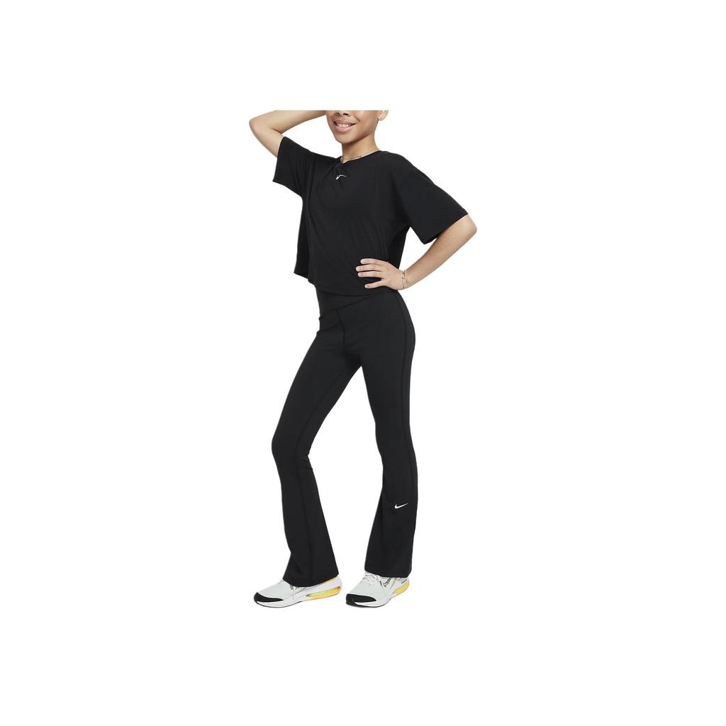 Nike One Dri-FIT Flared Leggings Black White For Girls FZ5609-010