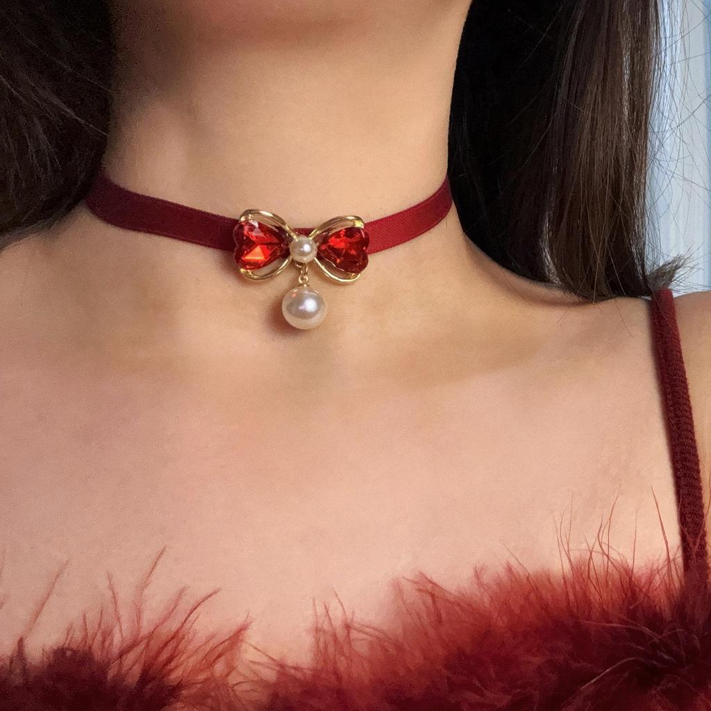 Kristall Schleife Perlen Anhänger Choker Halskette für Cocktailpartys