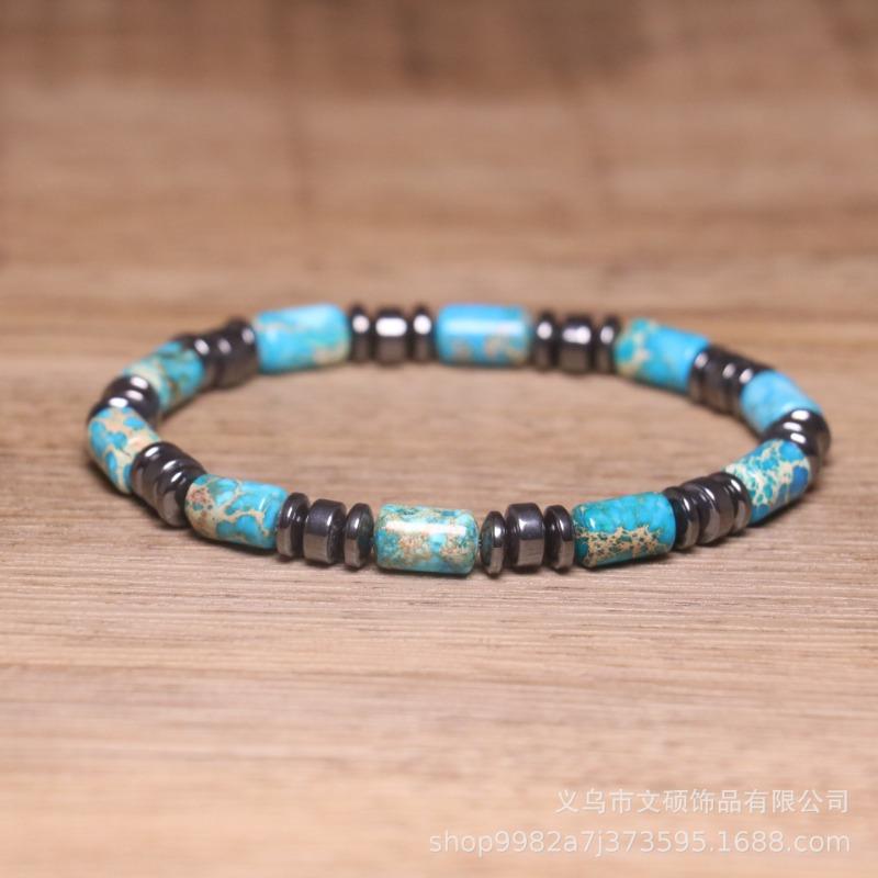 Red Imperial Jasper Hematite Tube Bracelet – Adjustable Beaded Jewelry, Passion Protection Gift for Men & Women