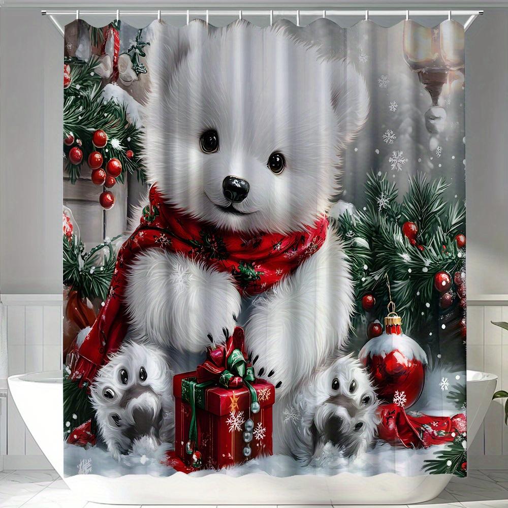 

Adorable Polar Bear Christmas Shower Curtain - Perfect For Festive Bathroom Decor. High-Quality Fabric Ensures Durability W60H190(CM)-1 Pcs