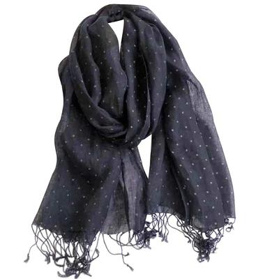 Linen Summer Linen Sunma Natural Polka Dot Pattern [Dolly Para] Women's Scarf, Stole, Scarf, (Navy)