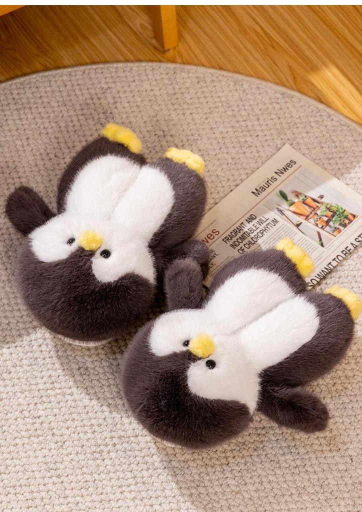 Penguin Plush Cotton Slippers for Women and Toddlers - Cute, Cozy, Thick-Soled Indoor Fur Nest Shoes