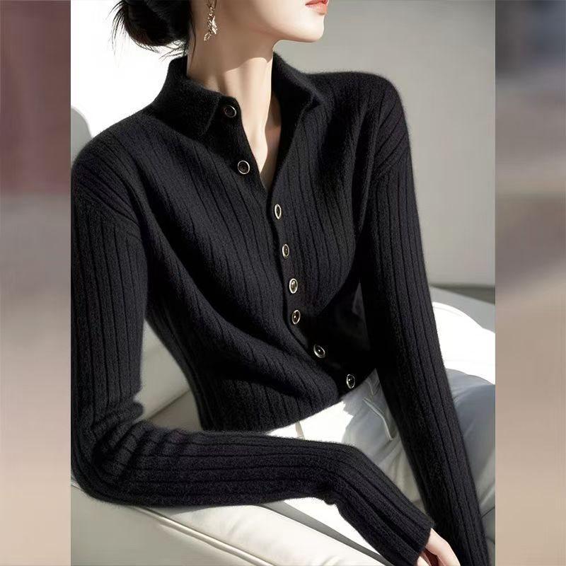 Women's Slim-Fit Knitted Cardigan Coat - Half-High Neck, Perfect for Spring & Autumn