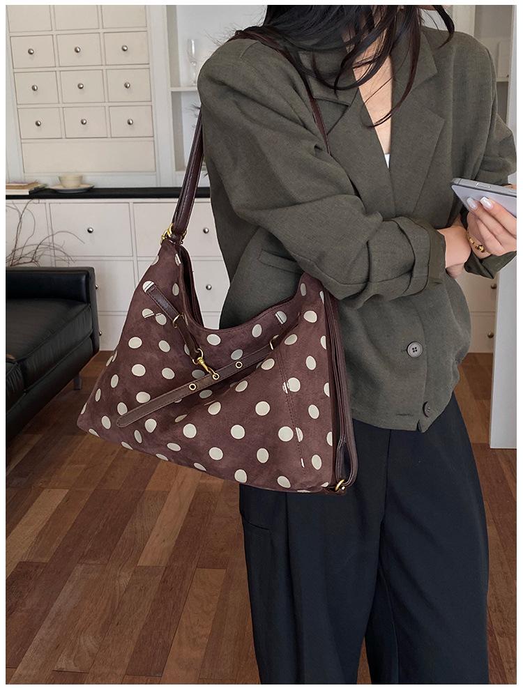 Korean Style Large Capacity Polka Dot Canvas Shoulder Bag for Women