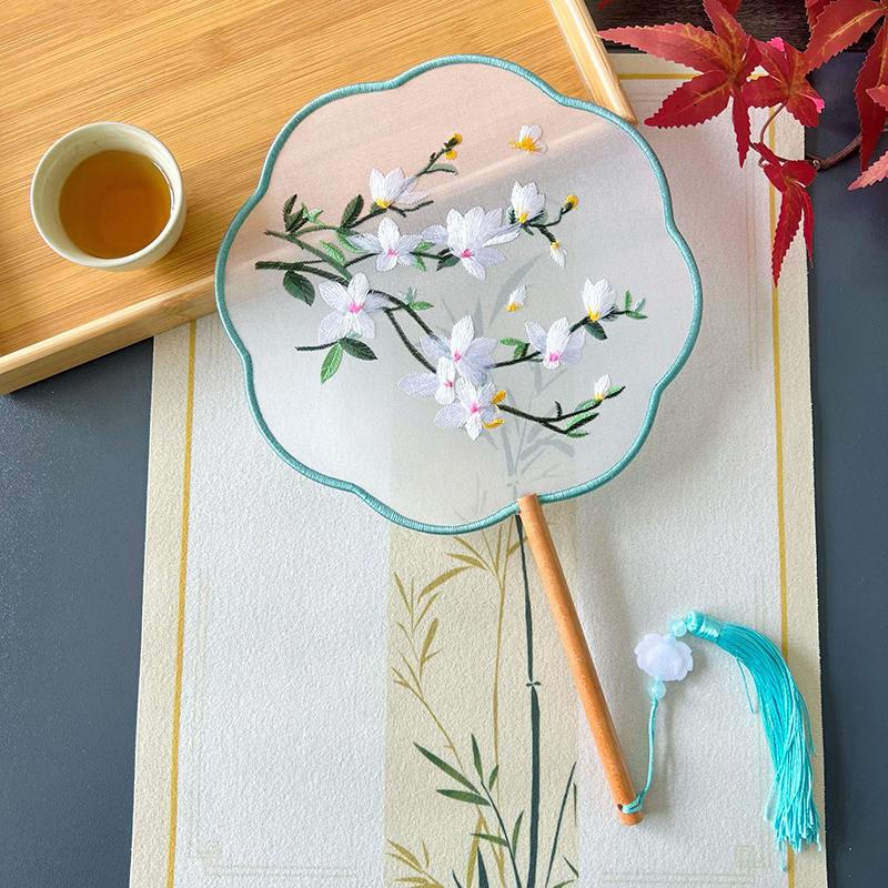 Vintage Doppelseitiger Fächer Blume Stickerei Handfächer Traditionelle Chinesische Kunst Handwerk Hanfu Tanzparty Zubehör Performance Requisiten