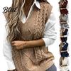 Knitted Waistcoat Pure Color Sleeveless Sweater Vest Warm Trendy Women Twist for Daily Wear Top