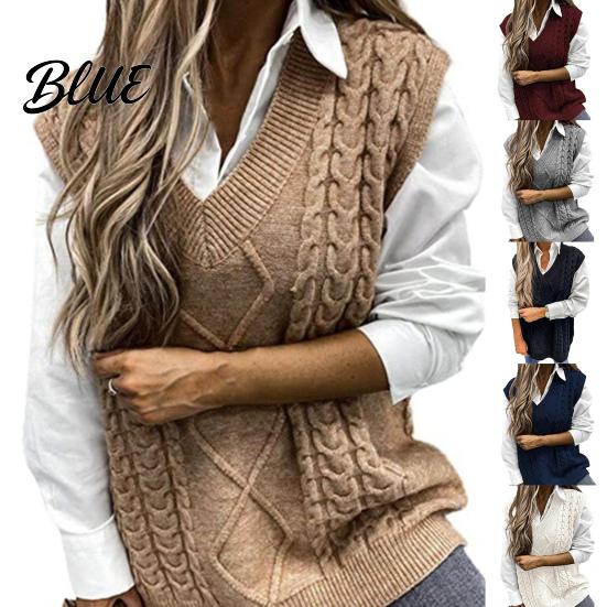 Knitted Waistcoat Pure Color Sleeveless Sweater Vest Warm Trendy Women Twist for Daily Wear Top