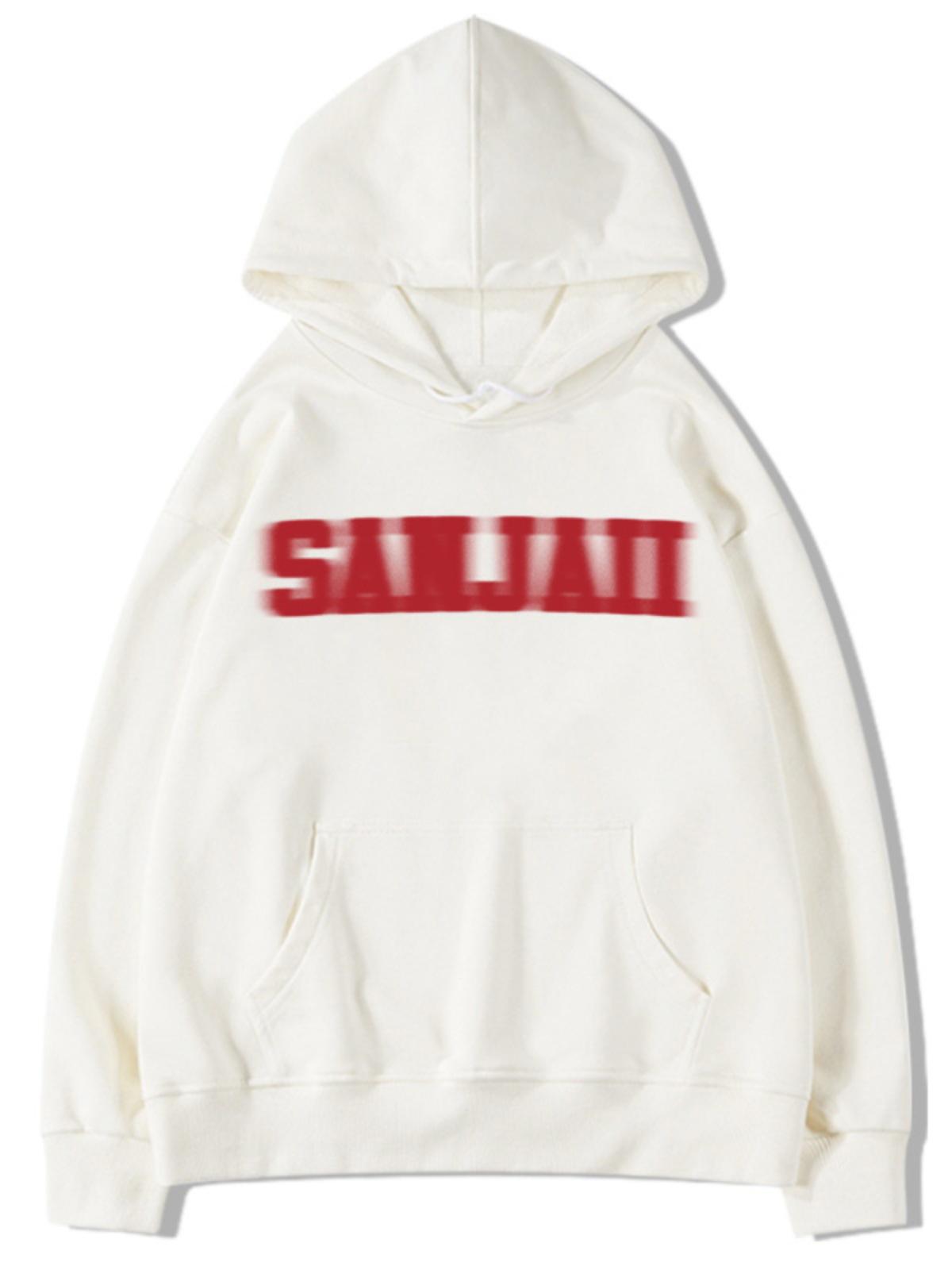 

Women s Plus-Size White Hooded Sweater: Spring/Autumn Trendy Loose Retro American Style M (85-105 lbs)
