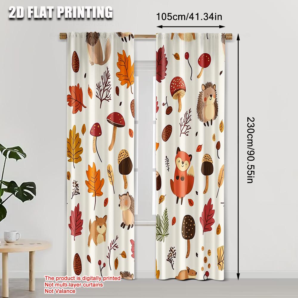 2pcs, Minimalist Curtains 2D Print Hello Autumn Machine Washable (without Rod) Outdoor Decorations for Living Room, Bedroom,