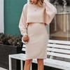 Conjunto de Vestido de Punto para Mujer Moda Otoño Invierno Color Sólido Suéter Pulóver Diseño Patchwork Versátil