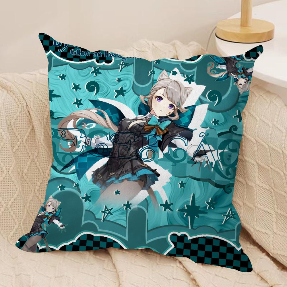 Lynette Genshin Impact Cute Cushion Cover Silky Short Plush Invisible Zipper Dustproof Sofa Pillow Case For Home Decor