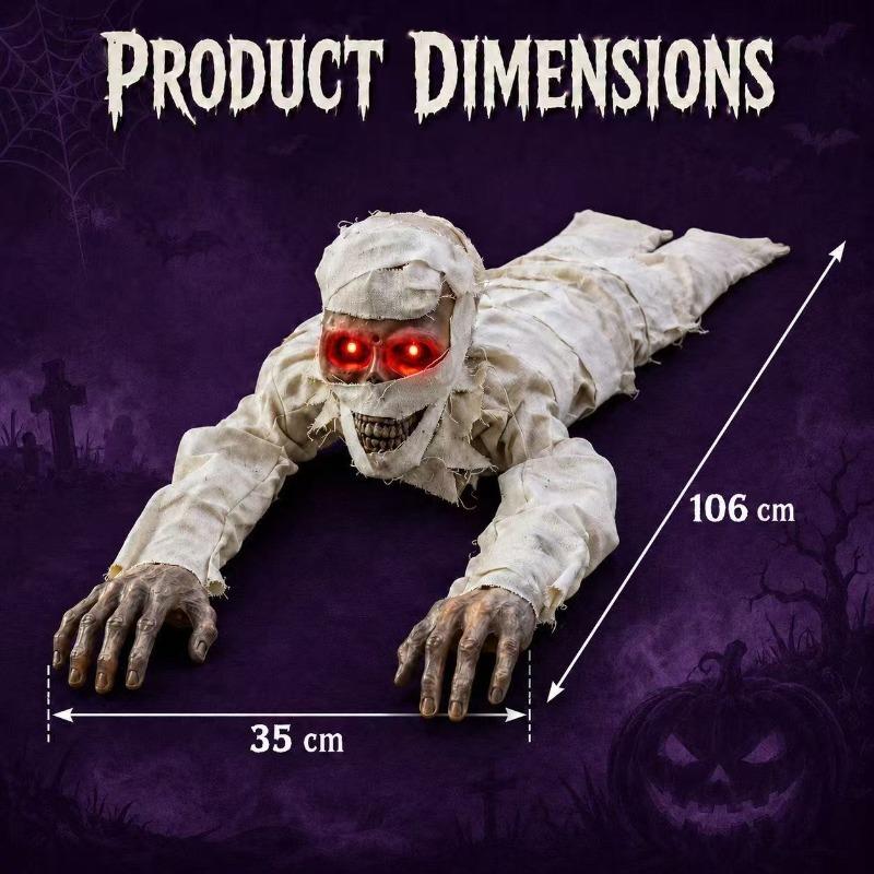 Scary Crawling Mummy Figurine With LED Red Eyes Halloween Indoor Home Decor Creepy Animated Zombie Prop Holiday Party Ornament