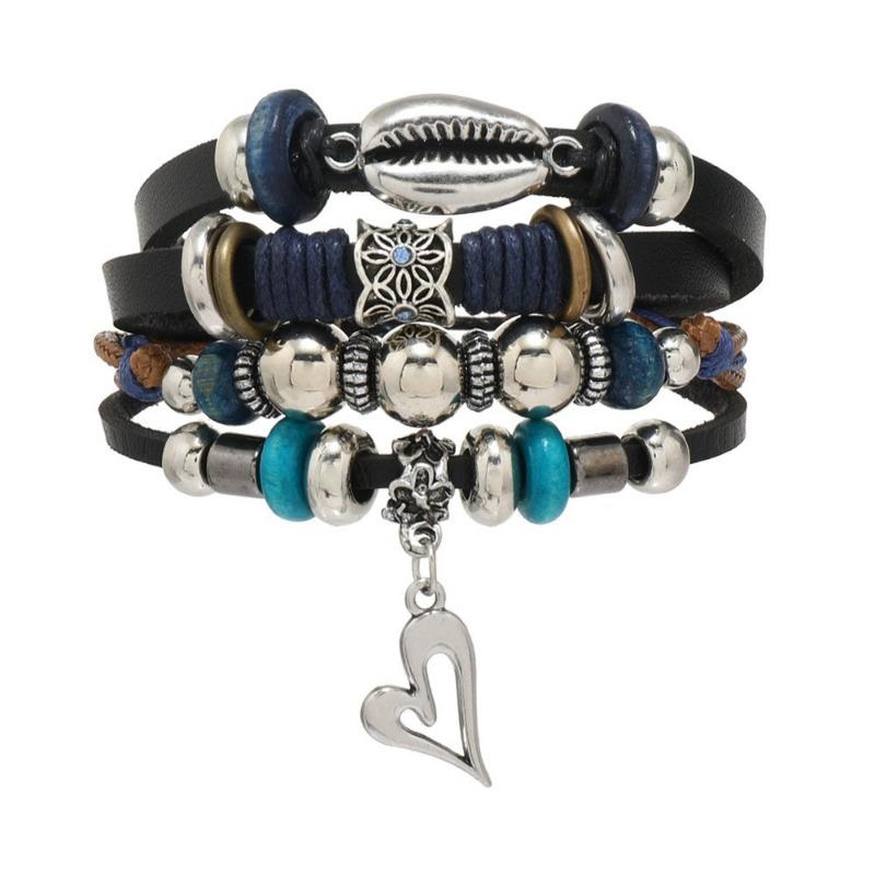 New Retro Multi-bead Feather Turquoise Glazed Wings Leather Bracelet Hot Seller