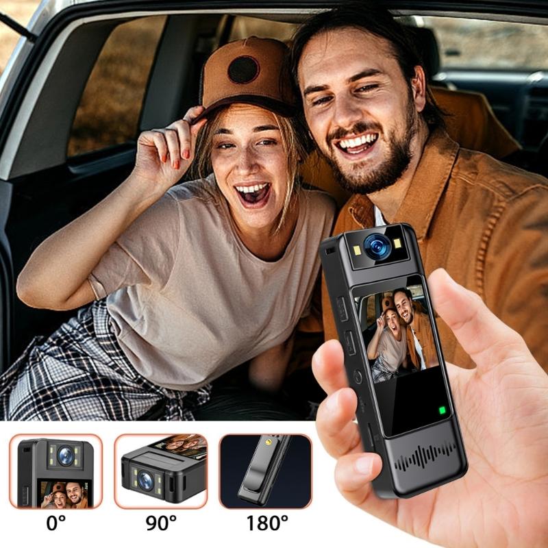 180°Rotating Lens Body Camera 120°Wide Angle 2K Resolution Builts In Display Screen For Evidence Collection Recording