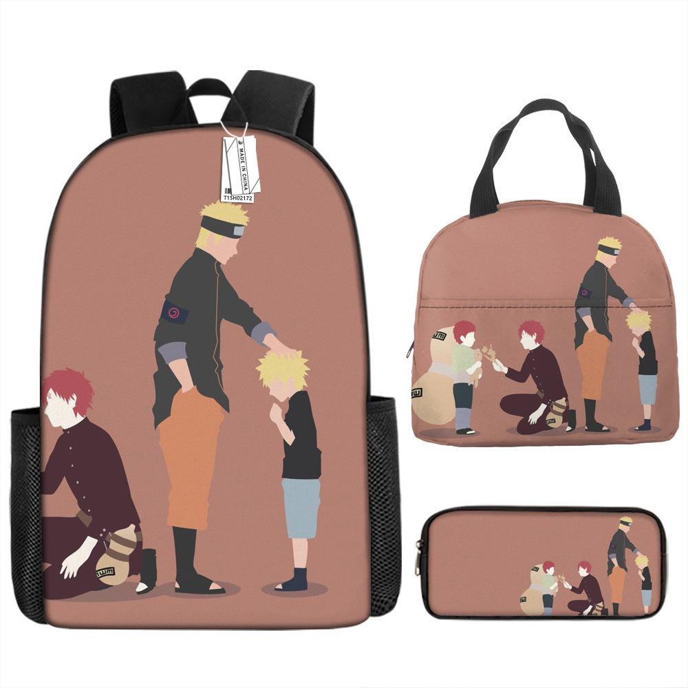 Naruto Shippuden Elementary and Secondary School School Bag Large Capacity Campus Backpack Lunch Bag Pencil Bag Three-piece Set