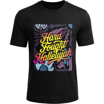 Retro Unisex Summer Tshirt Hard Fought Hallelujah Abstract Art Design Short Sleeve Relaxed Fit O Neck For Her Tee Shirt