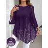Nova T-shirt de Outono para Mulheres Plus Size com Estampa Degradê e Gola Redonda, Top Casual Versátil Popular na Europa e América