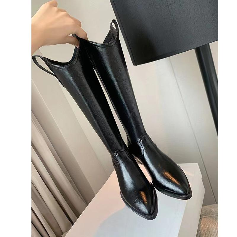 Autumn and winter new fashion v mouth but knee western high boots pointed knight medium boots women