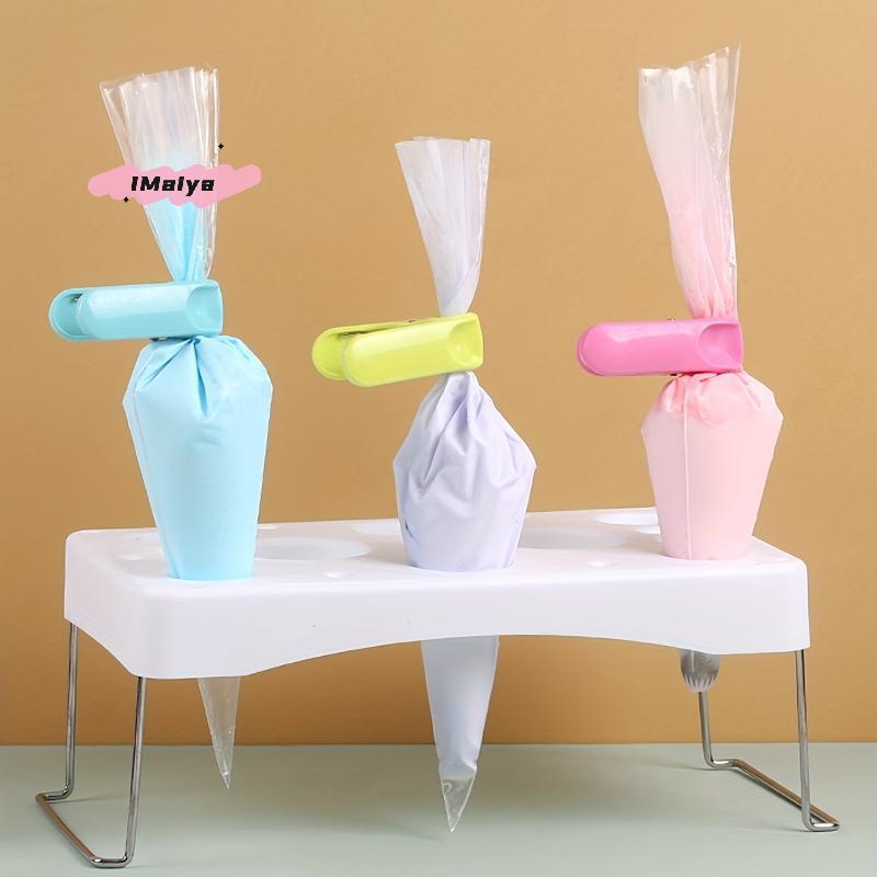 Stainless Steel Icing Bag Holder with Multi-Holes Foldable Design Large Load Bearing Cream Bag Storage Rack for Baking Accessori
