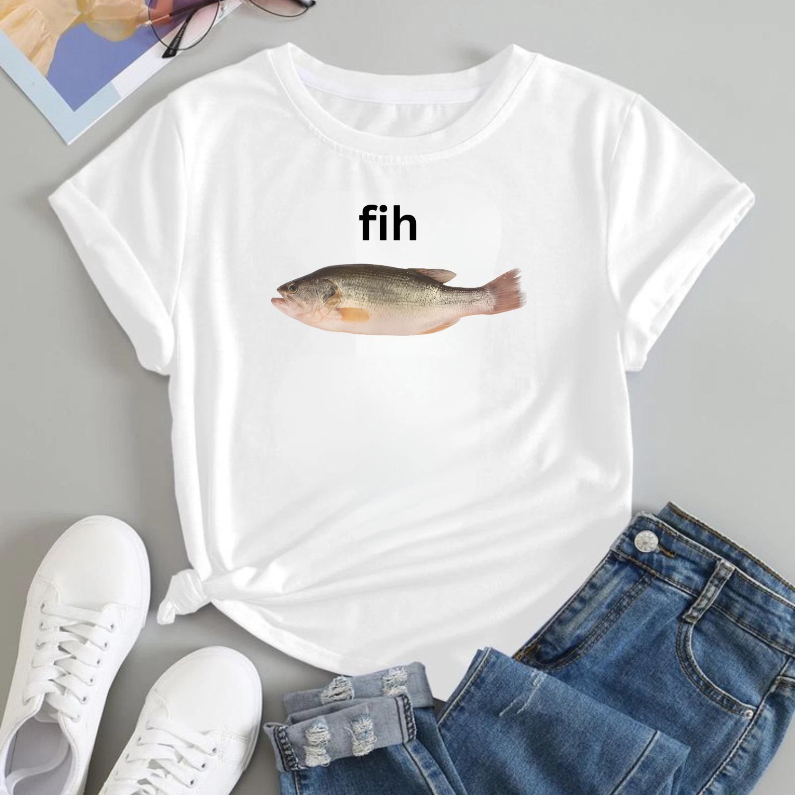 Funny Fih Fish Graphic T-shirt Sarcastic Ironic Internet Humorous Fish Gift Tee 2XL