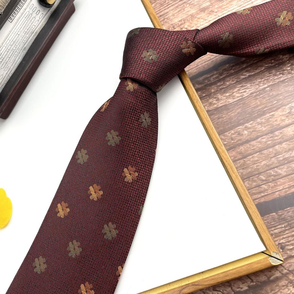 Men'S Retro Tie Dark Red Pattern British 8Cm High-End Formal Dress Casual, Professional Business Striped Wedding Tide