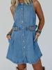 Women's European-American Fashion Trend Single-Breasted Multi-Button Denim Shirt Dress with Pockets