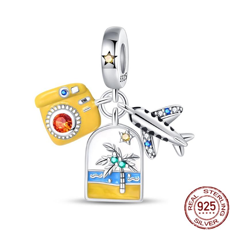 Copper Fashion Travel Airplane Luggage ThreePiece Set Charm Bead Charms Ideal For Women Authentic Bracelets Pendant Do It Yourself Jewellery