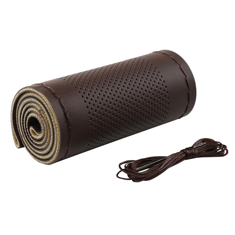 Ultra Fine Diy Hand Woven Genuine Leather Breathable Steering Wheel Cover With Needle And Thread Steering Wheel Protective Cover