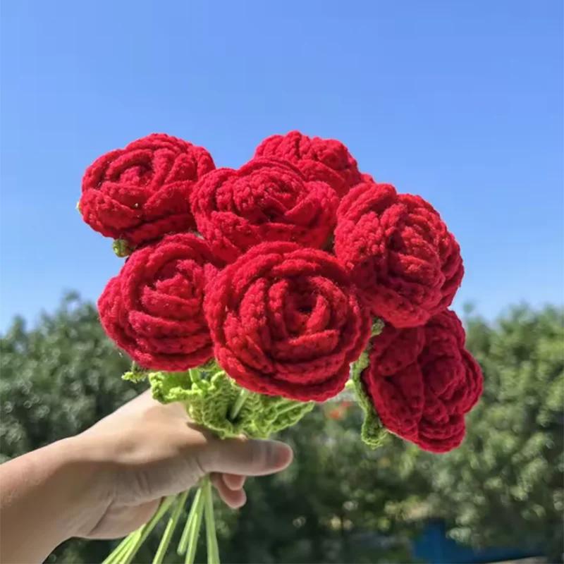 Kunstblume Handgemacht Häkelgarn Rose Outdoor Gartenbogen Hochzeit Brautstrauß Valentinstag Zuhause Festival DIY Geschenk