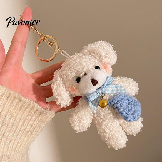 Healing Style Plush Toy Bear Charm Keychain, Cute Puppy Bag with Keychain Pendant Crocheted Accessories, Stuffed Animal for Women Girls Backpack Skin