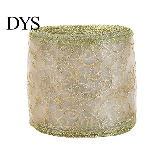 Hochwertiges Netzband für Blumengestecke 2,5" x 2,2 Yards Gold Transparent Weihnachtsbaumdekoration und Transparente Polyester-Schleifen Geschenkverpackung,