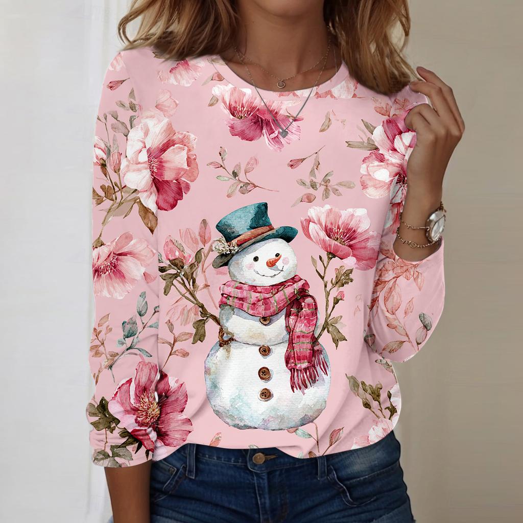 Long Sleeve Shirts For Women Cute Print Graphic Tees Blouses Casual Plus Size Basic Tops Pullover