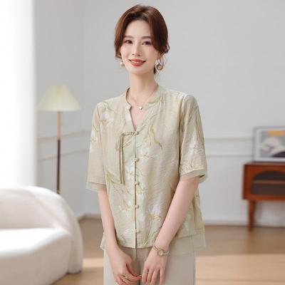 2026 Summer Chinese-Style Short Sleeve Top & Plus Size Two-Piece Set for Middle-Aged and Elderly Women