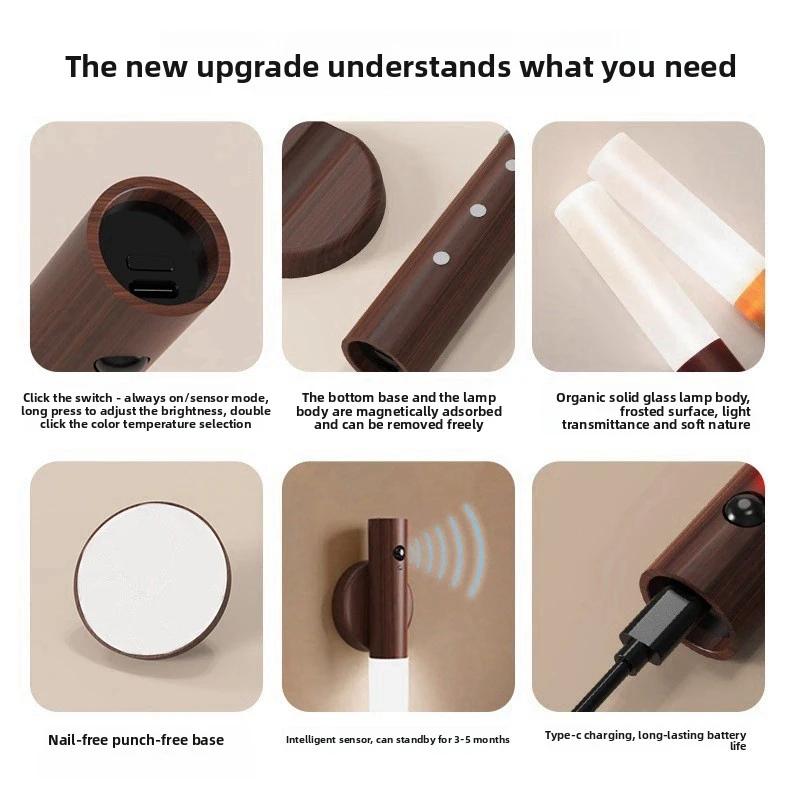 2pcs Per Set Dark&Light Color Lamp Night Lighty Intelligent Infrared Sensing Switch Rechargeable Night Light for Home Daily Use