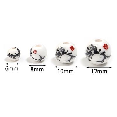 20-30pcs 6/8/10/12mm Ceramic Round Beads Colored Flower Pattern Jingdezhen Porcelain Beads For DIY Bracelet Necklace Accessories
