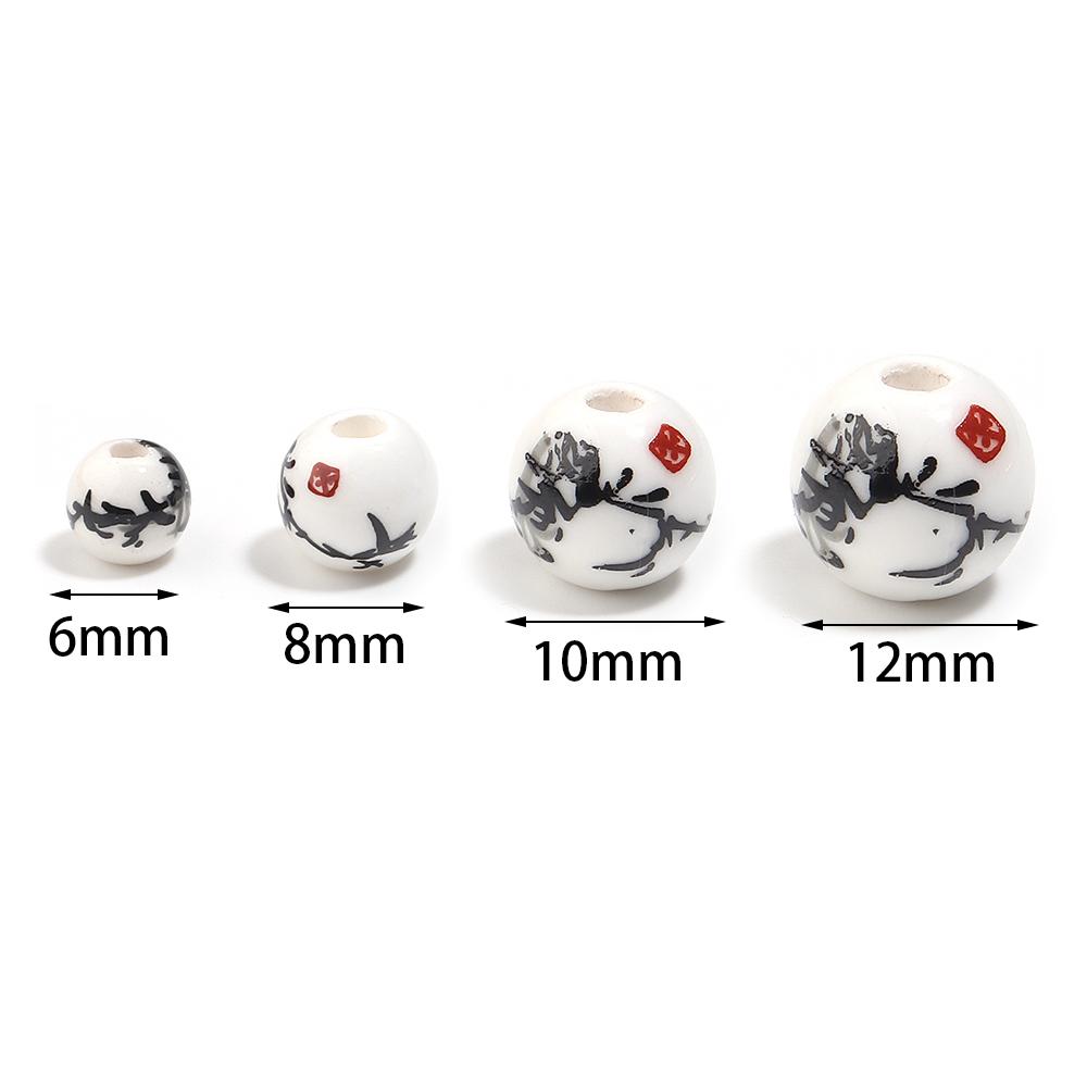 20-30pcs 6/8/10/12mm Ceramic Round Beads Colored Flower Pattern Jingdezhen Porcelain Beads For DIY Bracelet Necklace Accessories
