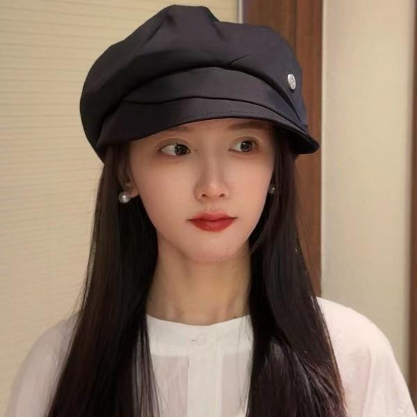 Japanese and Korean British Style Hat Women's Pleated Small Octagonal Hat Simple Spring and Autumn Painter's Hat Versatile Peaked Hat