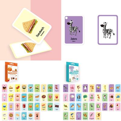 Lot de 33 cartes flash bilingues pour enfants Apprentissage des langues avec vocabulaire animalier en indonésien et en anglais