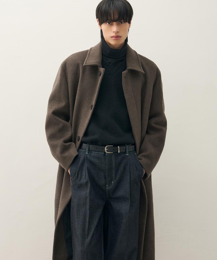 Draw Fit Premier Pure Wool Balmacaan Coat [Melange Brown]
