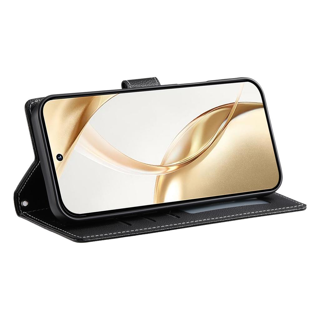 For Samsung Galaxy S26+ Case Magnetic Snap Litchi Texture Leather Wallet Phone Cover with Wrist Strap