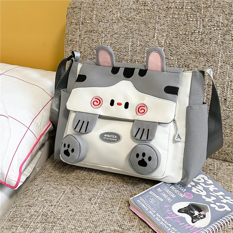 Cartoon-Katze Messenger Bag Damen Große Kapazität Umhängetasche Student Handtasche