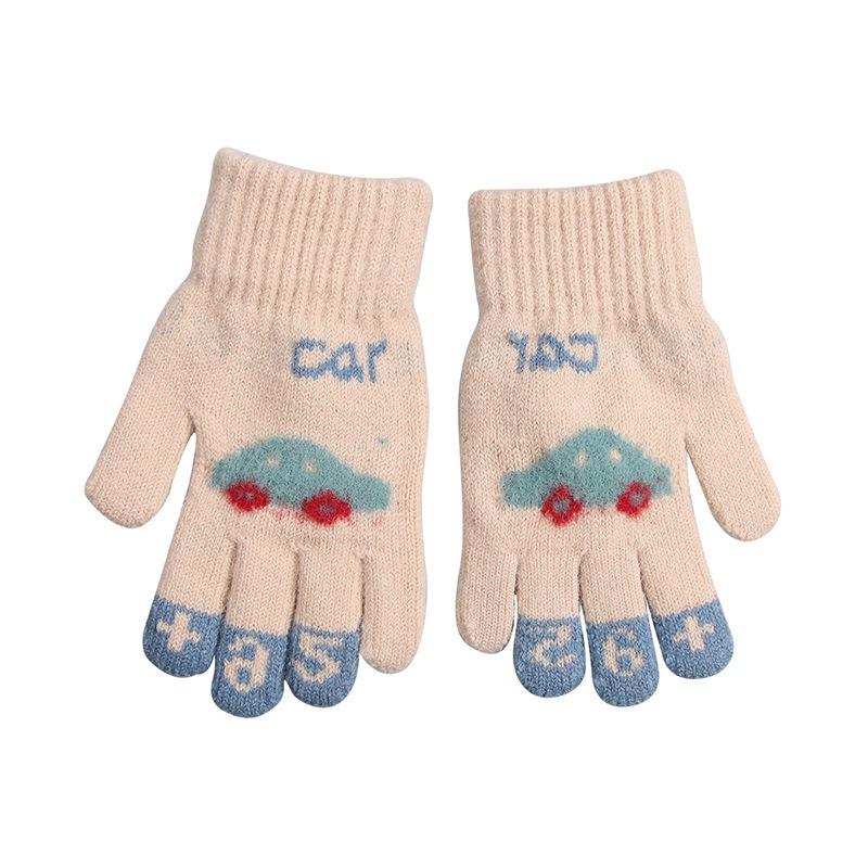 

- Year old, winter new children s knitted thermal gloves cute car jacquard full finger primary school students cold average size бежевый